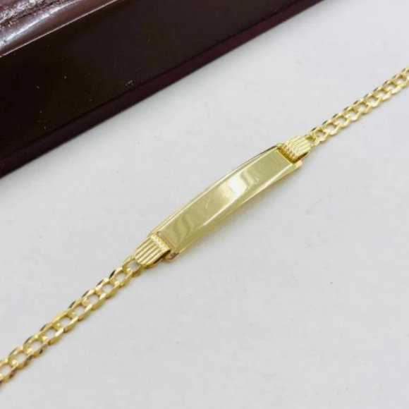 10K Yellow Gold Baby ID Bracelet Kids Childrens Cuban Link Bracelet 6" Pulserass - Picture 6 of 6